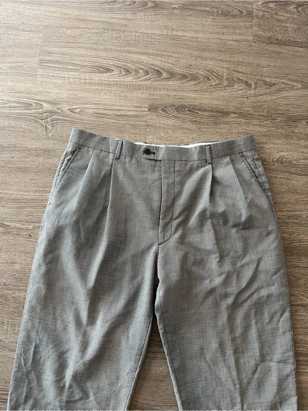 Joseph & Feiss Wool Dress Pants Mens 40 Gray Houndstooth Pleated Cuffed Fancy